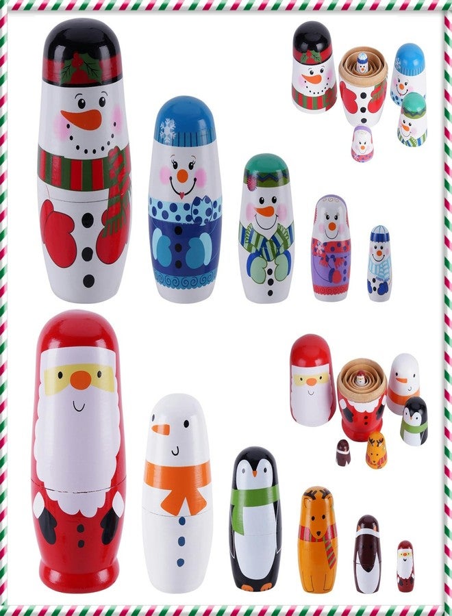 Tngan Chirstmas Russian Nesting Dolls, 2 Pack Wooden Handmade Nested Set Matryoshka Dolls, Russian Stacking Dolls Toys for Kids Toddlers Happy Chirstmas Home Decoration Gift(Santa Snowman) - Image 1